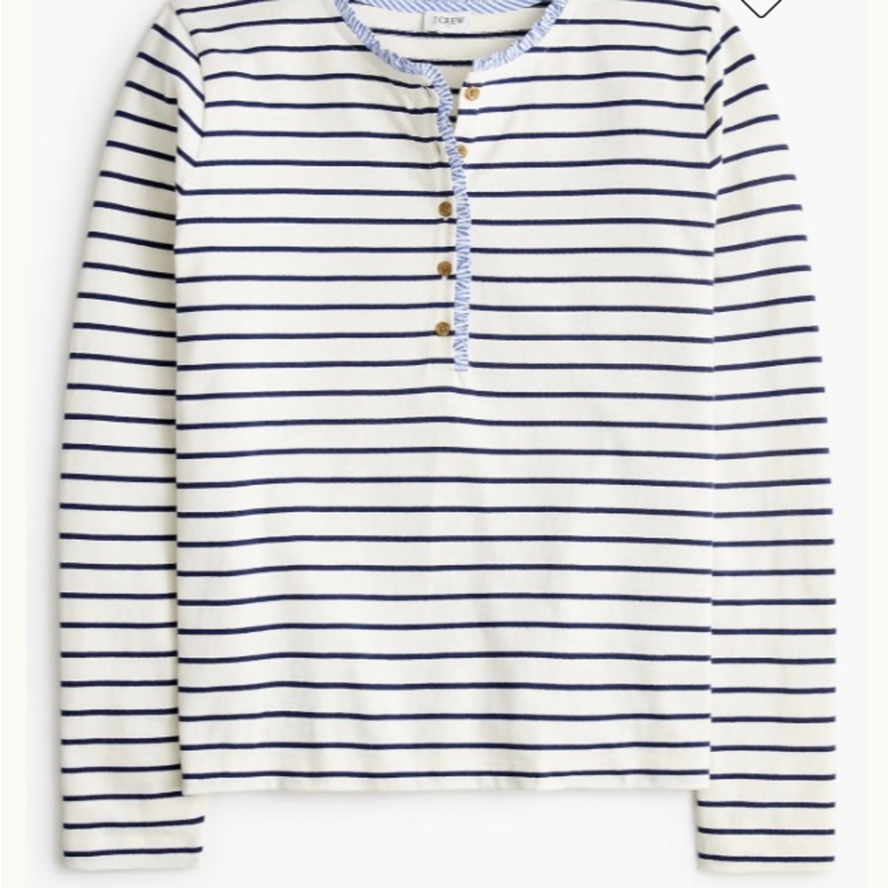 J. Crew Navy & White Striped Henley Top